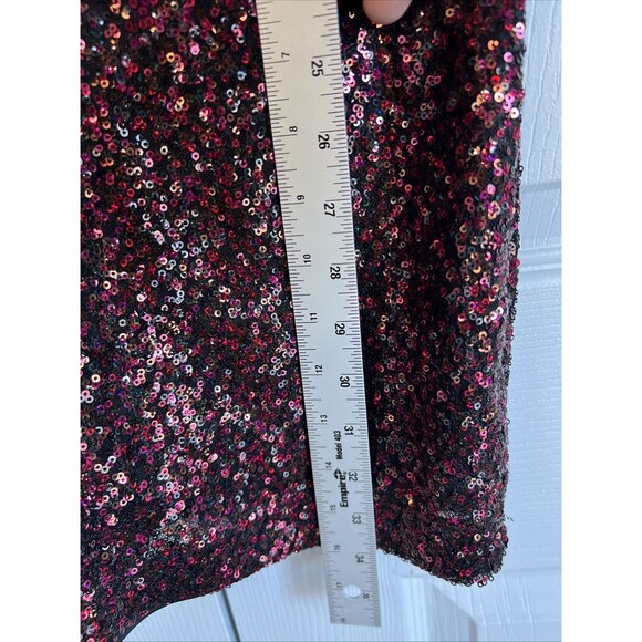 Express Sequin Minidress 8 VNeck 3/4 Sleeve Lined Black Cherry Sparkle Hoco Prom - Picture 7 of 9